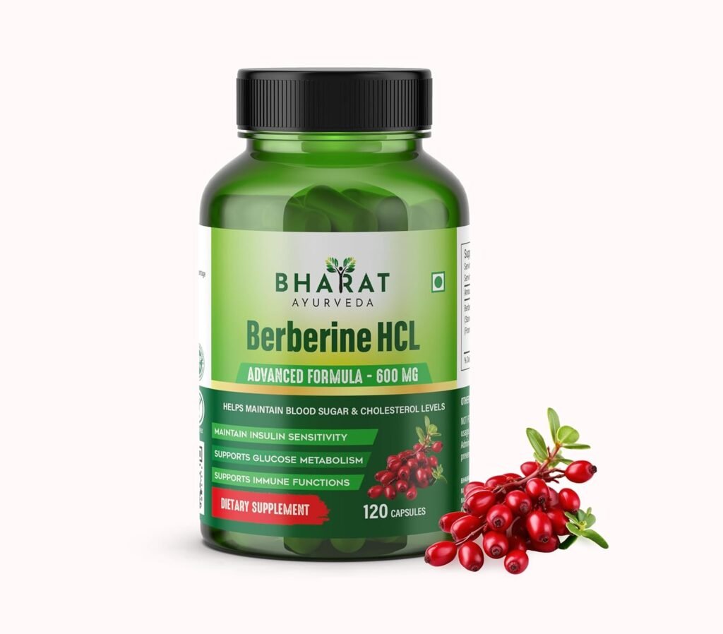BHARAT AYURVEDA Berberine HCL 600mg Capsules, Dietary Herbal Supplement, Supports Immune Function, (120 Capsule Berberine HCL) - Pack of 1