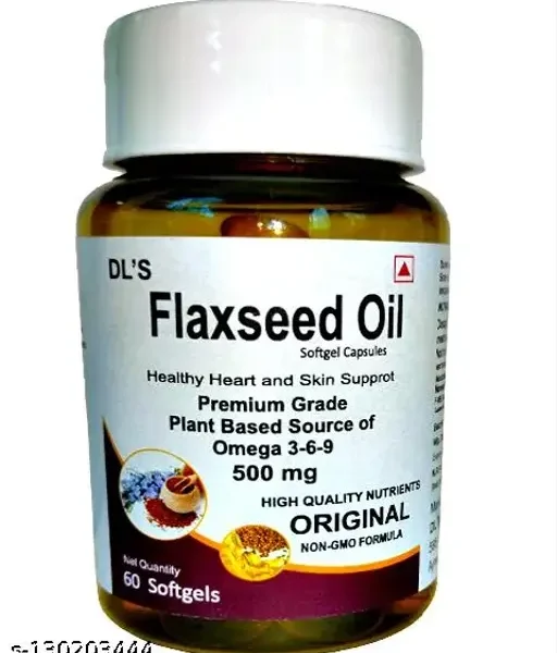Flaxseed Oil Capsules 500mg with Omega 3 for Men & Women - Supports Skin, Joint, Hair & Immunity Support - 60 Veg Capsules